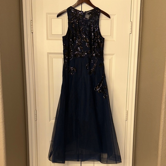 Adrianna Papell Elegant Navy Blue Sequin Dress - Picture 5 of 14